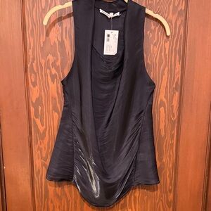Helmut Lang Midnight Black Drape Blouse
